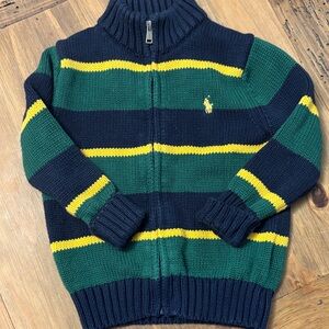 Ralph Lauren Navy and Green Sweater with Yellow Stripe